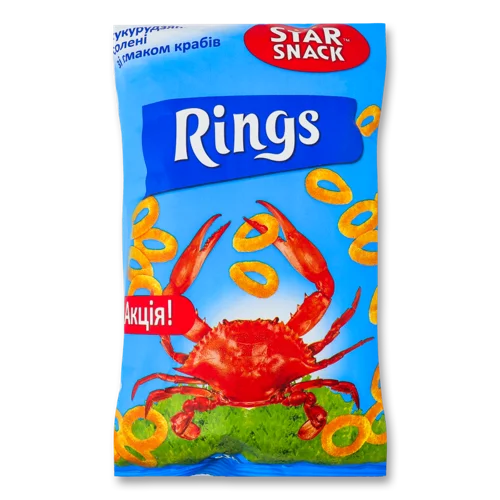 Сухі Кукурудзяні Сніданки Зі Смаком Краба Rings Star Snack, м/у 60г