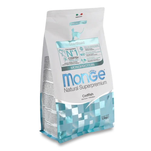 Корм сухий збалансований для стерилізованих котів з тріскою Monoprotein Natural Superpremium Monge, 1.5 кг