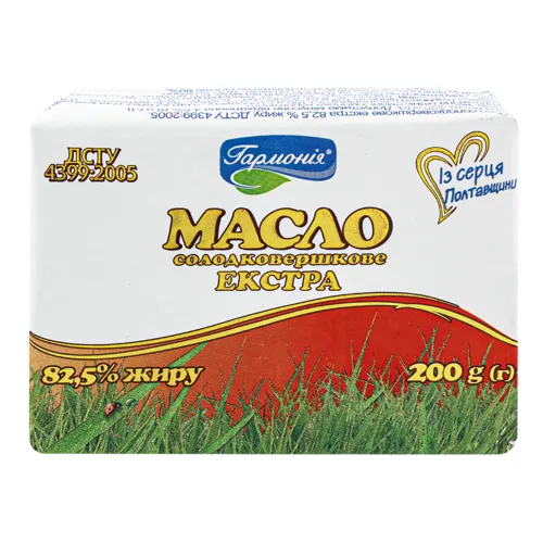 Масло солодковершкове екстра 0,200кг 82.5% фольга, шт