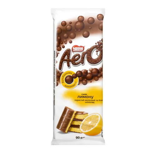 Шоколад молочний Aero зі смаком лимона пористий