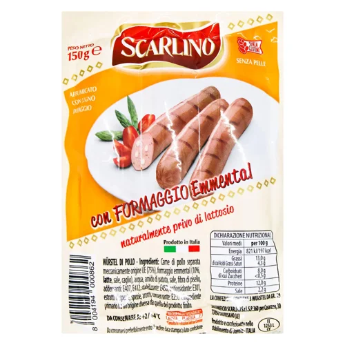 Сосиски Scarlino курячі з сиром 150г