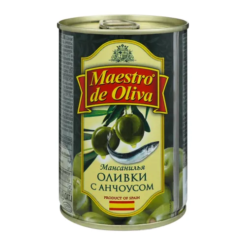 Оливки з анчоусом Мансанілья Maestro de Oliva з/б 300г