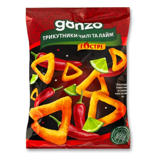 Гострі Кукурудзяні Трикутники Зі Смаком Чилі Та Лайма, м/у 40г