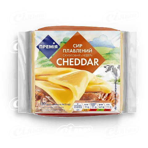 Сир плавлений «Премія»® «Чеддер» скибочками 36,2%, 130г