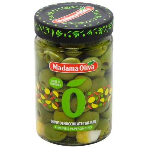 Оливки Кастельветрано без Кісточок з Лимоном та Перцем Чилі ТМ MADAMA OLIVA 300 г 300 г