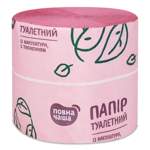 Папір туалетний «Повна Чаша» із макулатури рожевий, 1 шт