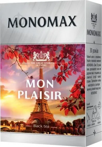 Чай 80г МОNОМАХ MON PLAISIR чорний цейлон з шипшиною пелюст квітів та ароматом тропічних фруктів м/уп