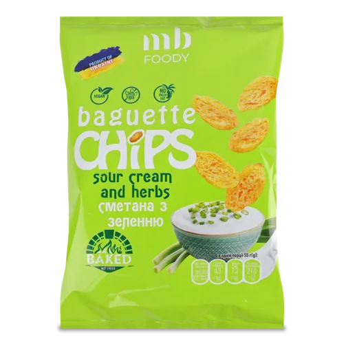 Багет Пшеничний Сметана З Зеленню, вищого ґатунку, м/у 55г