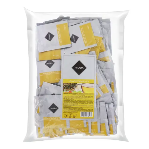 Суміш чаю зеленого байхового і трав'яного дрібного з шипшиною Альпійський луг Rioba м/у 100х1.5г