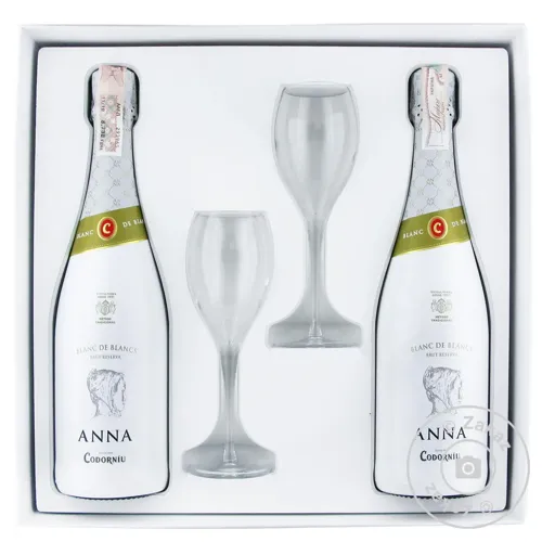 Вино Codorniu Anna Blanc de Blancs Brut біле сухе 12% 0,75л 2шт. + 2 келиха