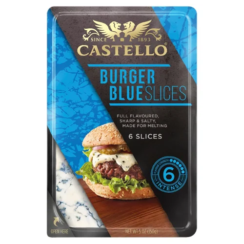 Сир Castello Бургер Блю з блакитною пліснявою нарізаний 60% 150г