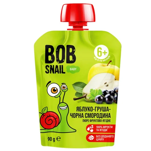 Пюре Bob Snail Яблуко-груша-чорна смородина 90г