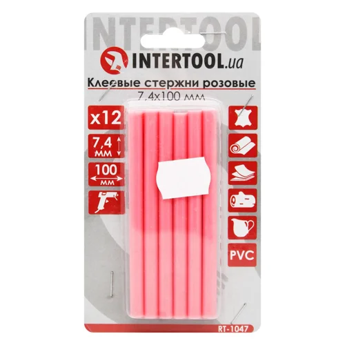 Стержні Intertool клейові рожеві 7,4х100мм 12шт