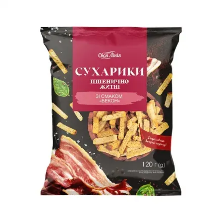 Сухарики 120г Своя лінія пшенично-житні зі смаком бекону м/уп