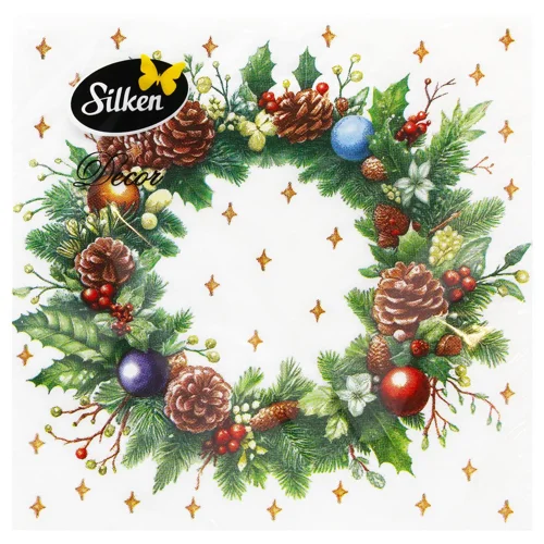 Серветки столові Silken Ялинка та віночок 3-шарові 33*33см 18шт