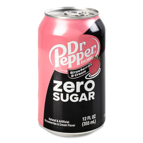 Напій Dr.Pepper Strawberries & Cream Zero Газований, з/б, 0.33 Л