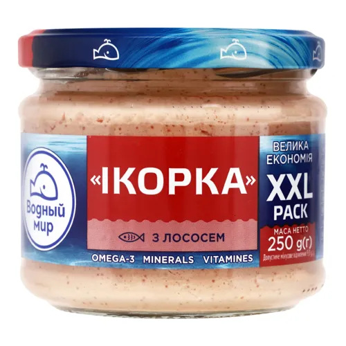 Продукт з ікрою скандинавської риби і лососем Ікорка Водний Світ с/б 250г