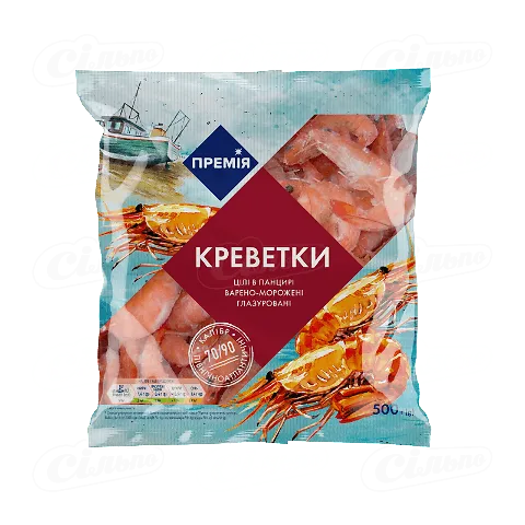 Креветки «Премія»® неочищені варено-морожені 70/90, 500г