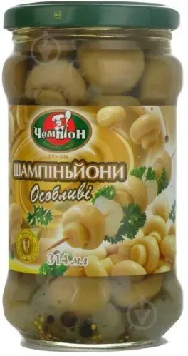 Шампіньони Особливі мариновані 314г скляна банка ТМ Чемпіон