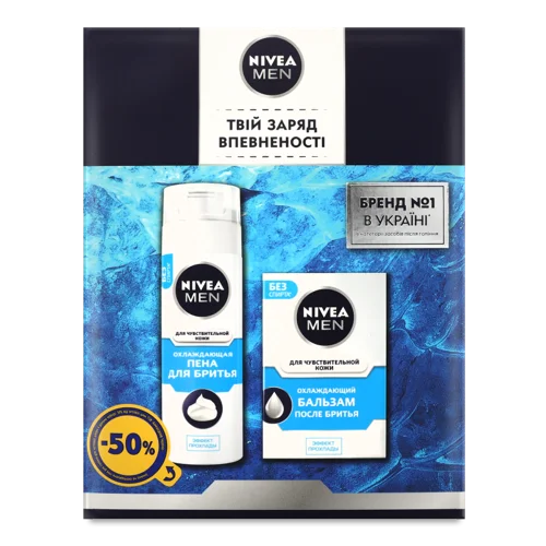 Гель для Чутливої Шкіри Nivea Men Піна для Гоління 200мл + Бальзам після Гоління 100мл охолоджуючий, п/пл