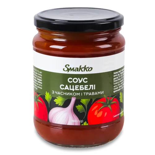 Соус Часниковий З Травами Сацебелі Smakko, Скляна Банка, 460г
