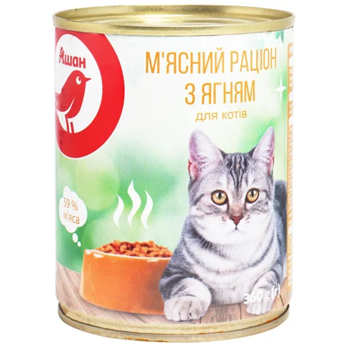 Корм вологий Auchan М'ясний раціон з ягням для котів 360г