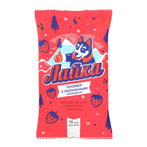 Морозиво пломбір з полуничним наповнювачем 12% Лайка м / у 70г