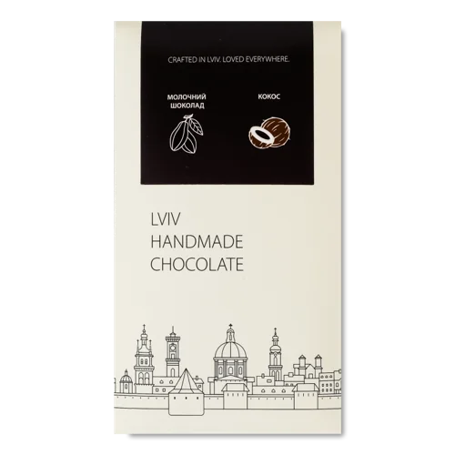 Молочний Шоколад з Кокосовою Начинкою, Lviv Handmade Chocolate, В/К, 74г