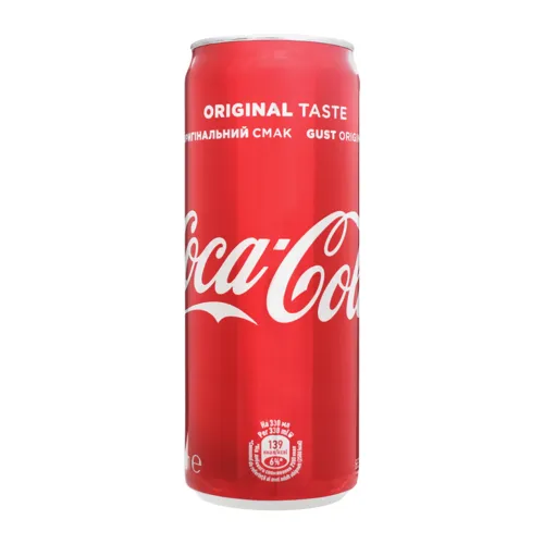 Напій безалкогольний сильногазований Coca-Cola з залізній банці 0.33л