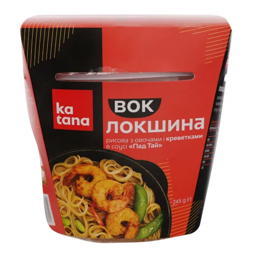 Локшина рисова з овочами і креветками в соусі Пад Тай Вок Katana 245г