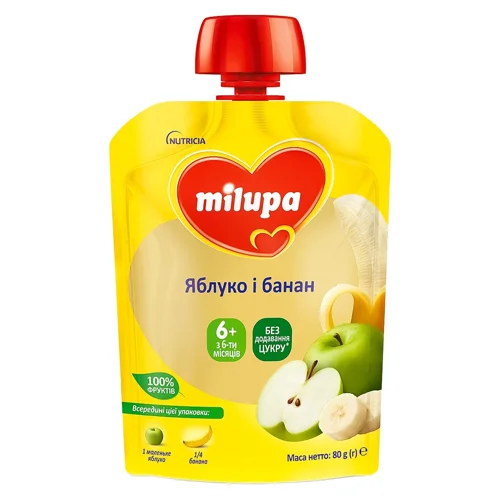 Пюре фруктове Milupa Яблуко та Банан для дітей з 6 місяців 80г