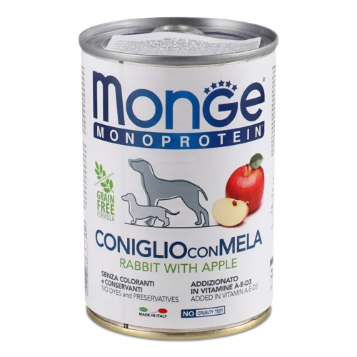 Корм Консервований Для Собак З Кроликом Та Яблуком Monoprotein Monge, Натуральна Оболонка, З/б 400г