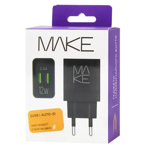 Зарядний пристрій Make 2хUSB-А 2.4A 12W чорний
