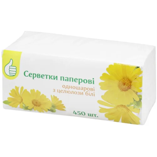 Серветки Auchan паперові одношарові білі 450шт