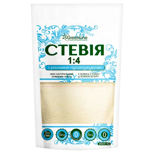 Стевія GreenLine 1:4 з рослинним підсолоджувачем 100г