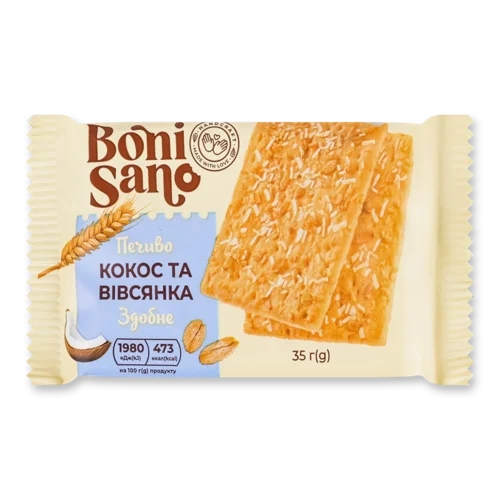 Печиво Здобне Кокос та Вівсянка BoniSano, В/ґ, 35г