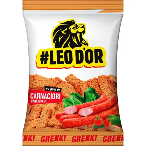 Сухарики Leodor житньо-пшеничні зі смаком мисливських ковбасок 70г