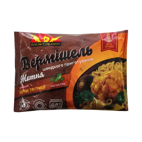 Вермішель швидкого приготування зі смаком курки та грибів негостра Житня Golden Dragon м/у 65г