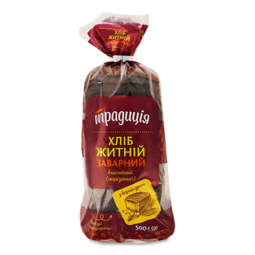 Хліб Житній Заварний Класичний Нарізаний, Упаковка 500Г, Традиція