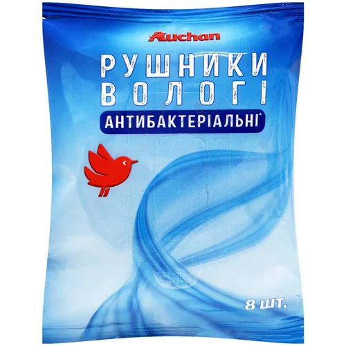 Рушники вологі Auchan антибактеріальні 8шт