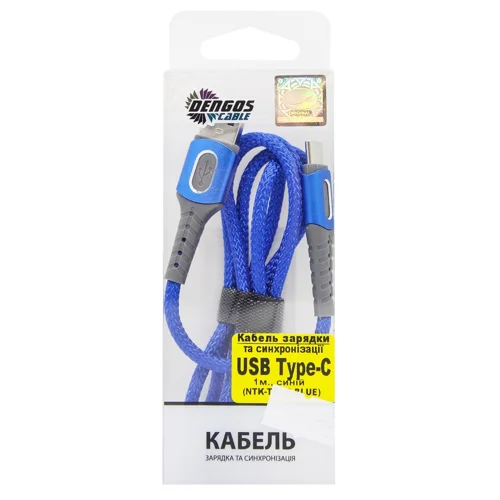 Кабель Dengos USB Type-C Blue 1м