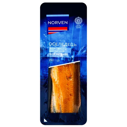 Оселедець Norven холодного копчення філе на шкірі 250г