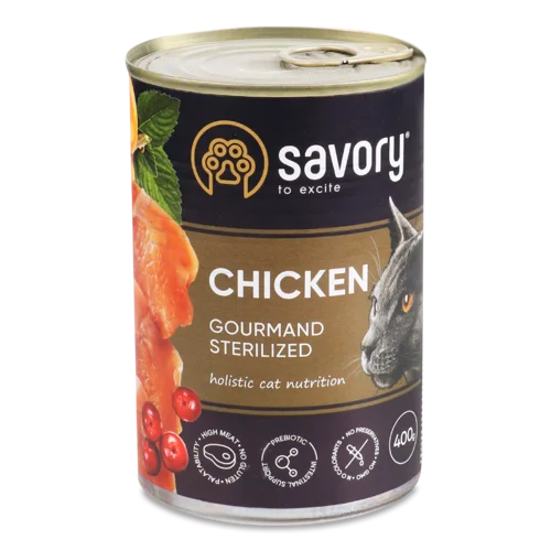 Корм Консервований Для Стерилізованих Котів Chicken Gourmand Savory, Залізна Банка 400г