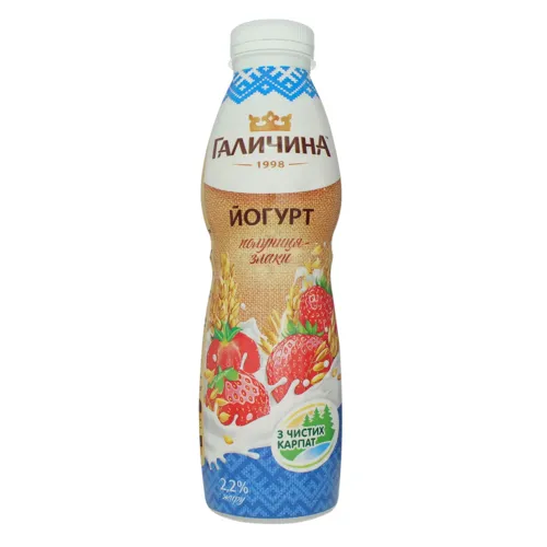 Йогурт 2.2% Полуниця-злаки Галичина 600г