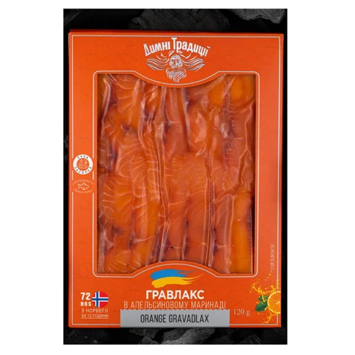 Гравлакс Димні Традиції з лосося в апельсиновому маринаді нарізаний 120г