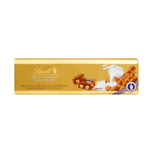 Шоколад швейцарський молочний з цільним фундуком Lindt м/у 300г
