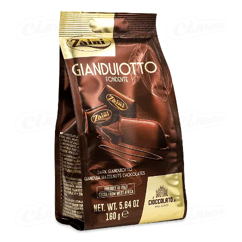 Цукерки Zaini Gianduitto з фундуком з чорного шоколаду, 160г