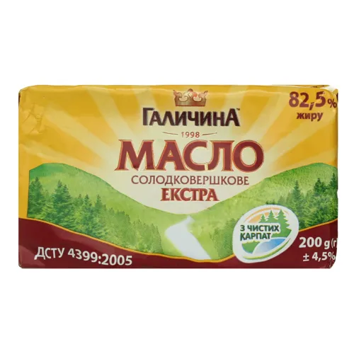 Масло 82.5% солодковершкове Екстра Галичина м/у 200г