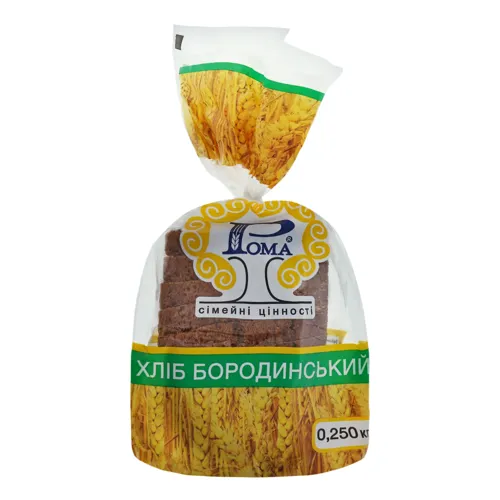 Хліб половинка в нарізці Бородинський Рома м/у 0.25кг