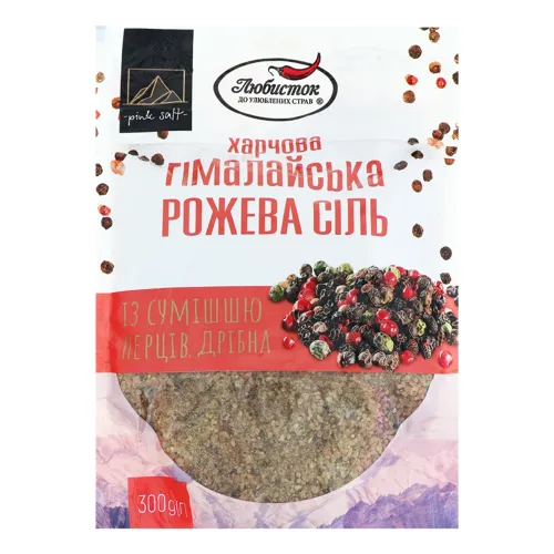 Сіль харчова гімалайська рожева дрібна із сумішшю перців Любисток д/п 300г